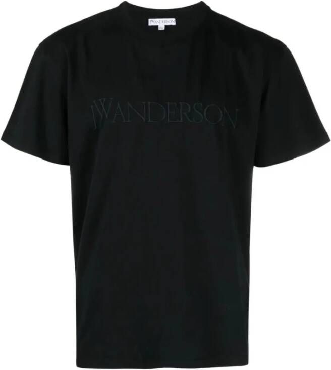 JW Anderson Zwarte katoenen T-shirt met geborduurd logo Zwart Heren