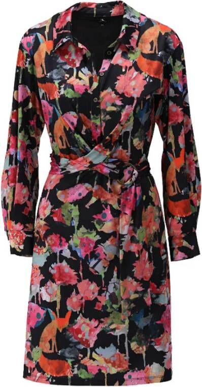K-Design Knielange jurk met gedraaide riem Black Dames