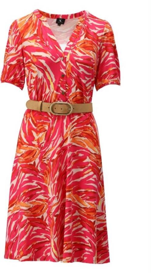 K-Design Tropische Bloemen Midi Jurk Rood Dames