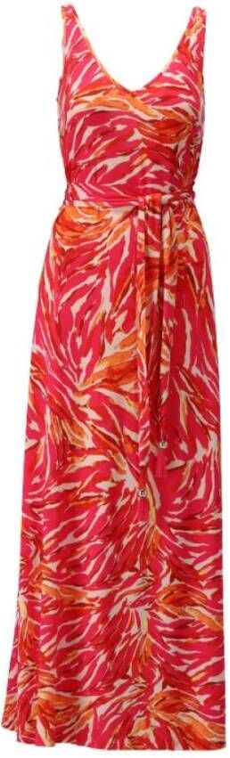 K-Design Tropische Midi Jurk met Riem Rood Dames