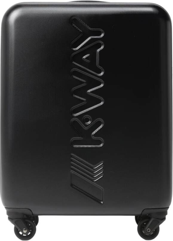 K-way Zwarte Reistrolley met Maxi Logo en Gekruiste Multikleur Elastieken Black Dames