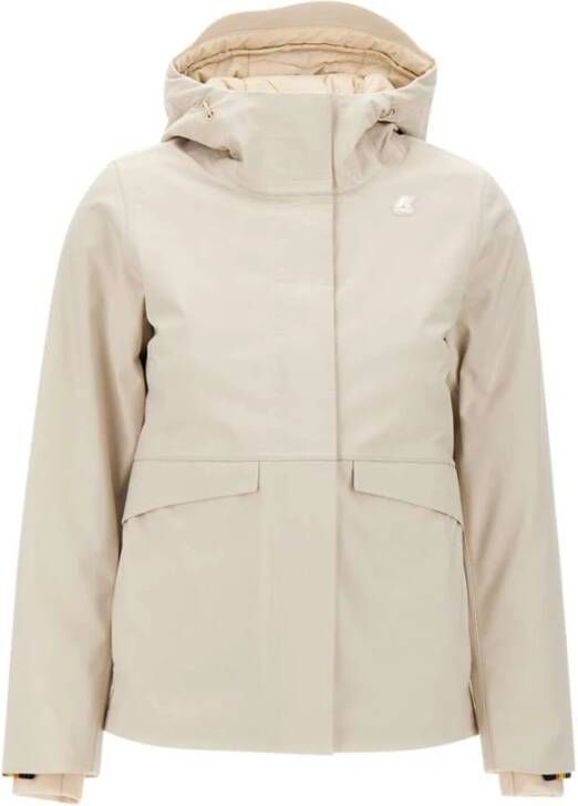K-way Gewatteerde Jas met Capuchon en Logo Beige Dames