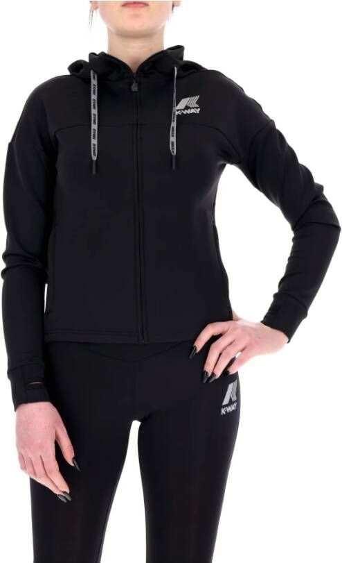 K-way Giacca in tessuto tecnico effetto scuba con cappuccio e zip donna K6121Jw Nero Zwart Dames
