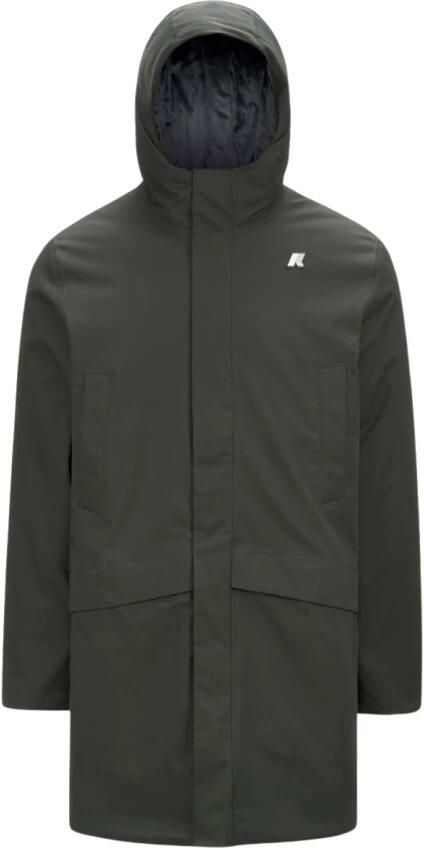 K-way Groene Nylon Trenchcoat met Capuchon Green Heren