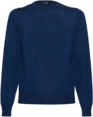 K-way Pullover girocollo in lana merino con patch logo uomo Sebasti K6113Bw Blue Medieval Blauw Heren