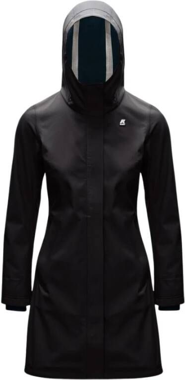 K-way Stephy Bonded Fleece Lined Technical Hooded Trench Coat Zwart Dames