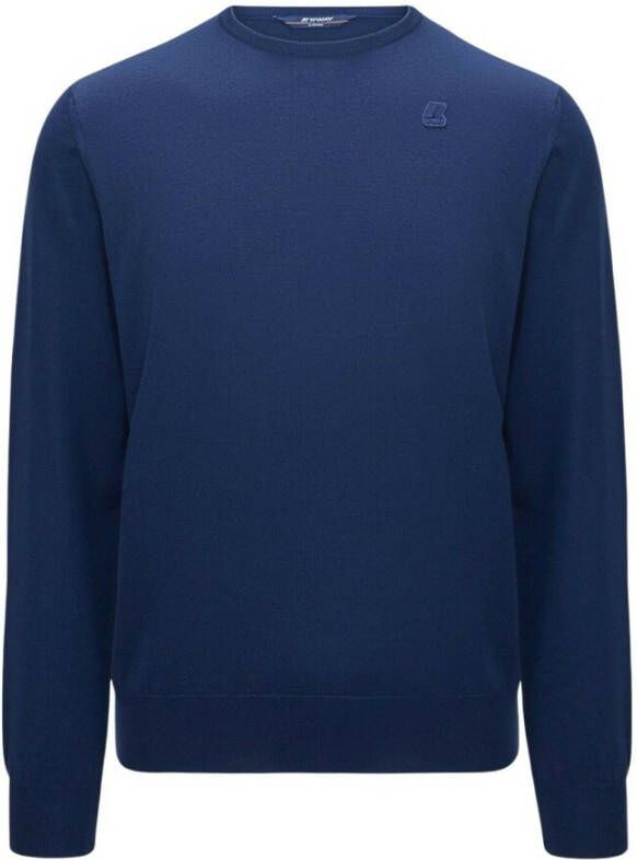 K-way Pullover girocollo in lana merino con patch logo uomo Sebasti K6113Bw Blue Medieval Blauw Heren