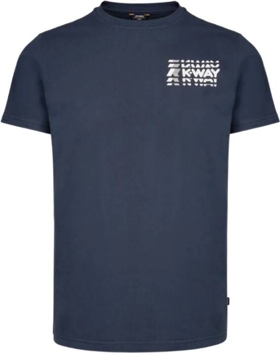 K-way Comfortabel Blauw Katoenen T-Shirt met Logo Print Blauw Heren