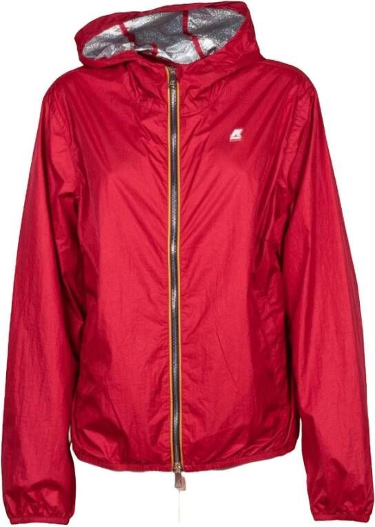 K-way Iridescente Nylon Jas met Metallic Voering Red Dames