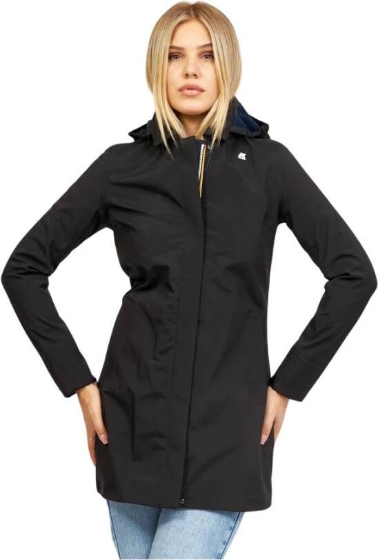 K-way Zwarte Trenchcoat met Afneembare Capuchon Black Dames