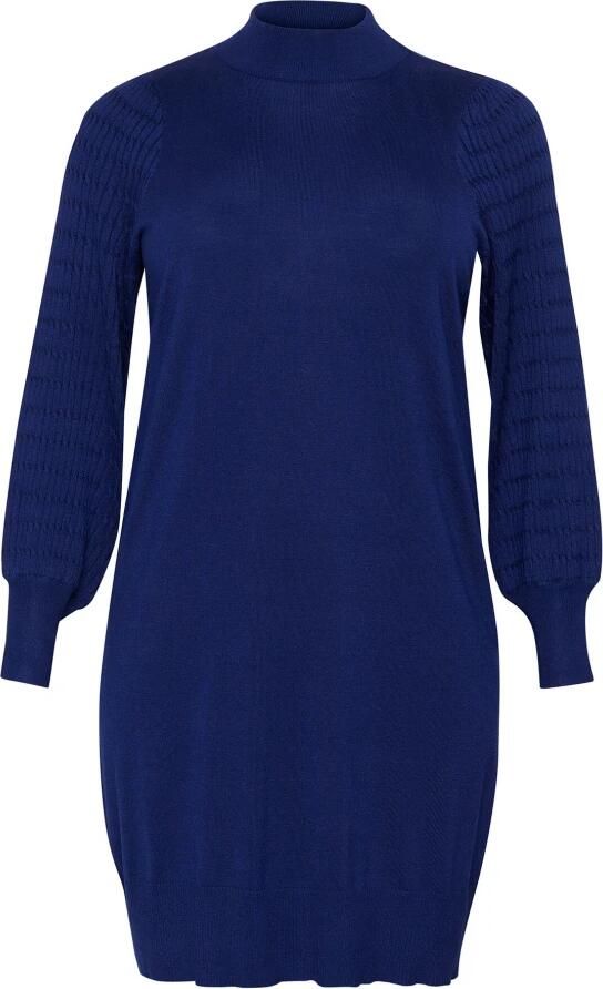 Kaffe Curve Blauwe Gebreide Jurk met Pofmouwen Blue Dames