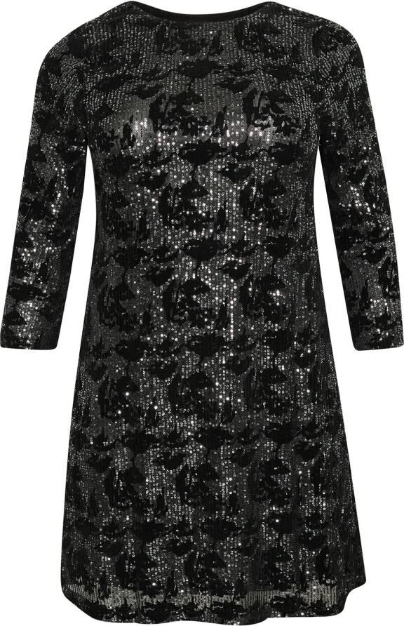 Kaffe Curve Pailletjurk Zwart Donker Zilver Black Dames