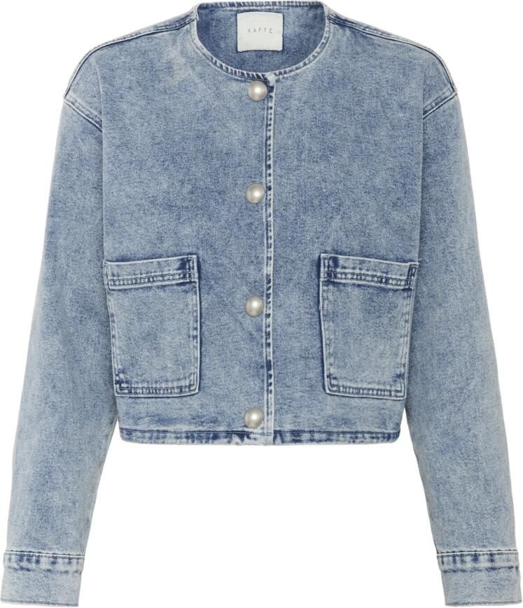Kaffe Denim Jack Wassen Blauw Cropped Stijl Blue Dames