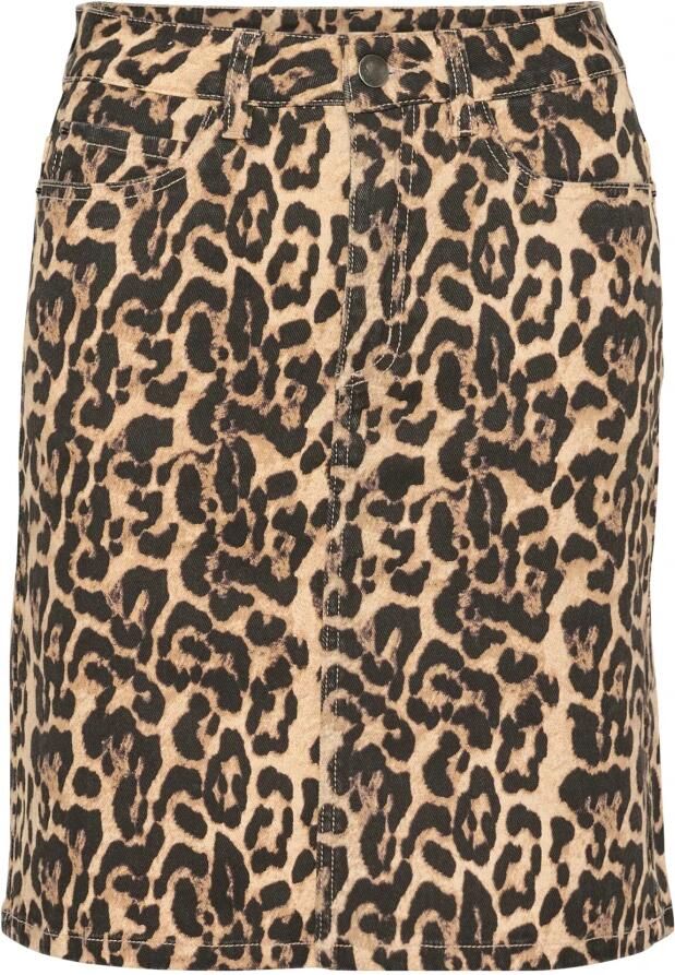 Kaffe Denim Rok met Luipaardprint Brown Dames