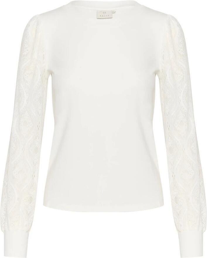 Kaffe Feminine Jersey Blouse met Kantmouwen White Dames