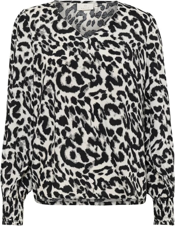 Kaffe Luipaardprint Blouse met V-Hals Black Dames