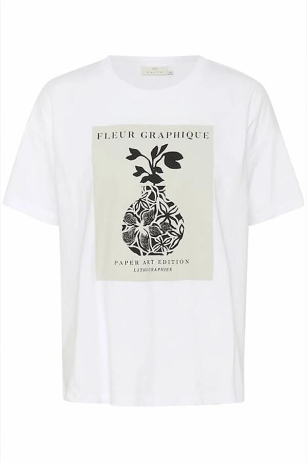 Kaffe Oversized Tee met Slimme Print White Dames