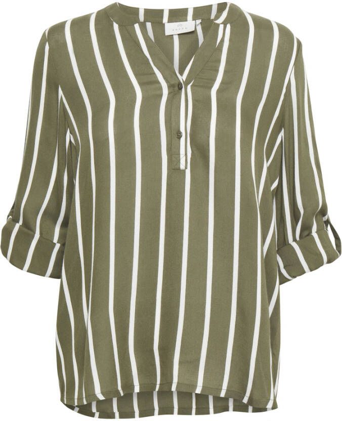 Kaffe Gestreepte Blouse met Lange Mouwen Green Dames
