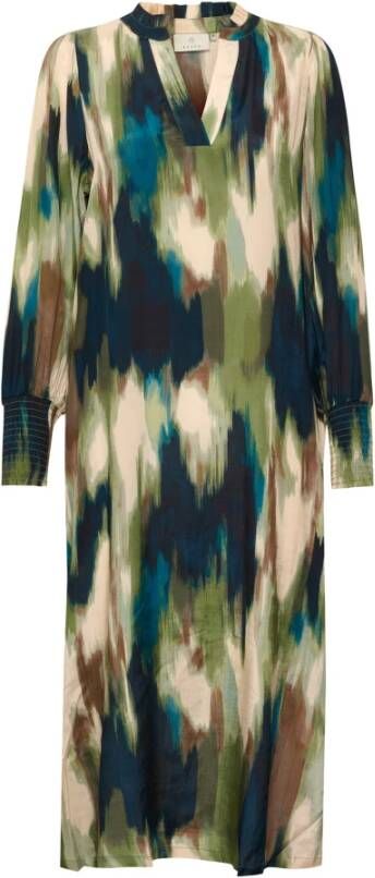 Kaffe A-lijn jurk KAdrylia met all over print ecru blauw groen