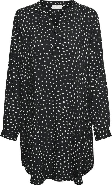 Kaffe Jurk met Zwart Krijt Stippen Multicolor Dames