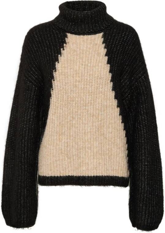 Kaffe Zachte Gebreide Rollneck Trui in Zwart Zand Melange Multicolor Dames