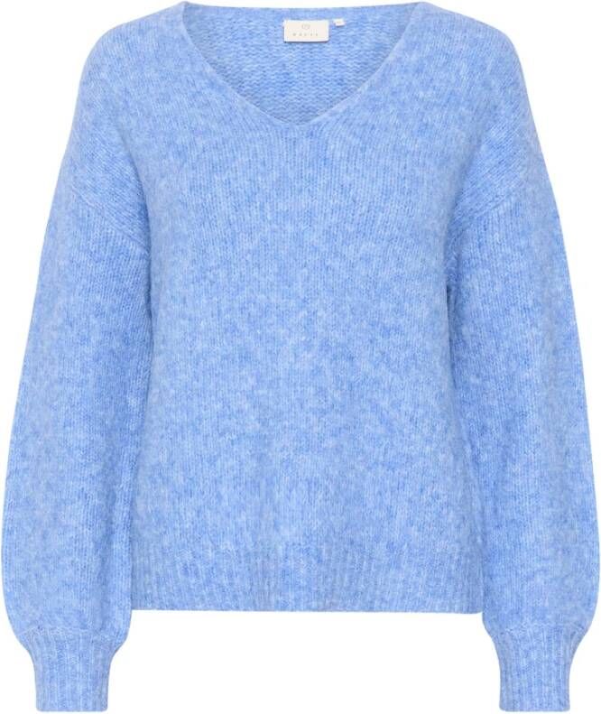 Kaffe Zachte V-Hals Pullover in Korenbloemblauw Melange Blauw Dames