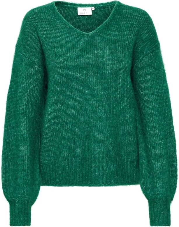 Kaffe Zachte V-hals Trui met Pofmouwen Groen Dames