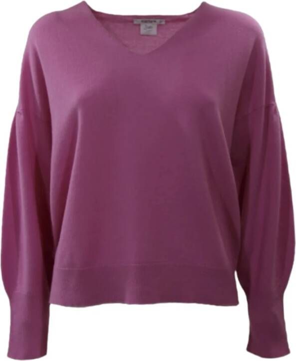 Kangra V-hals gebreide kleding Roze Dames