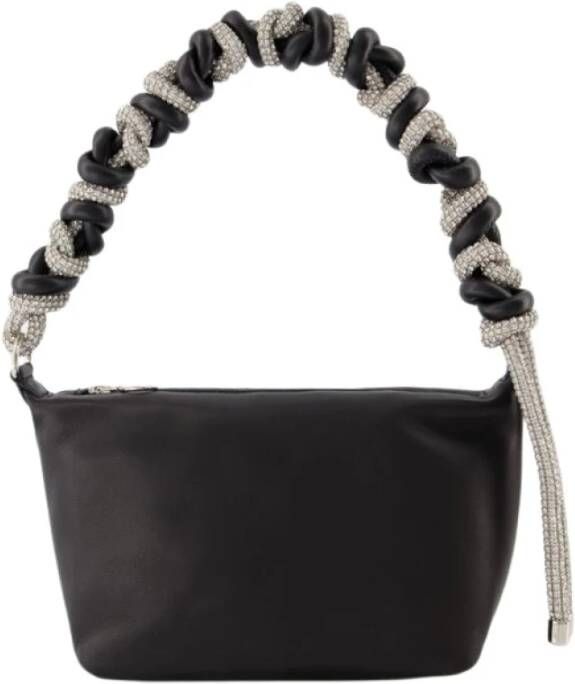 Kara Hobo bags Crystal Phone Cord Hobo Bag Black Leather in zwart