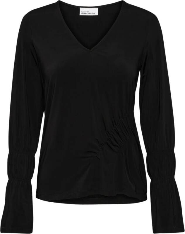 Karen by Simonsen Eenvoudige Blouse met Lange Mouwen en V-Hals Zwart Dames