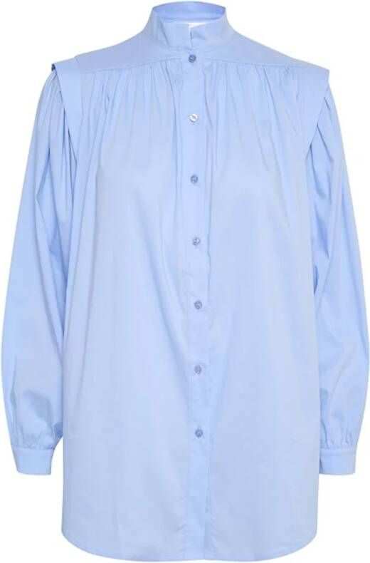 Karen by Simonsen Feminine Blouse met Pofmouwen en Ruchedetails Blue Dames
