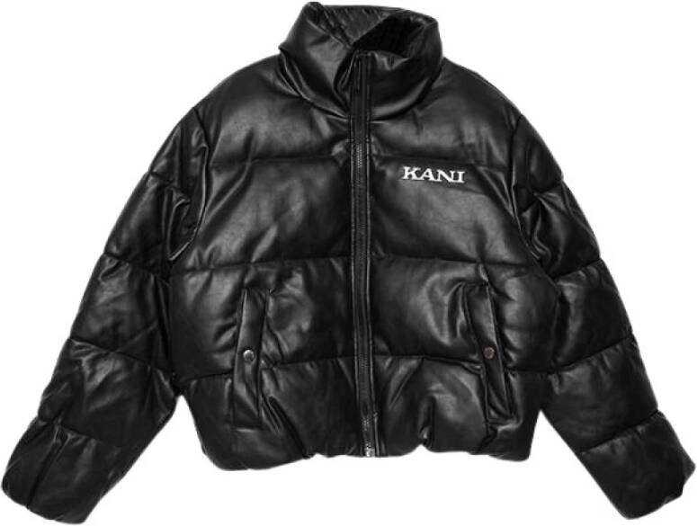 Karl Kani Retro Fake Leather Crop Puffer Jacket Pufferjassen Kleding black maat: XS beschikbare maaten:XS S M L