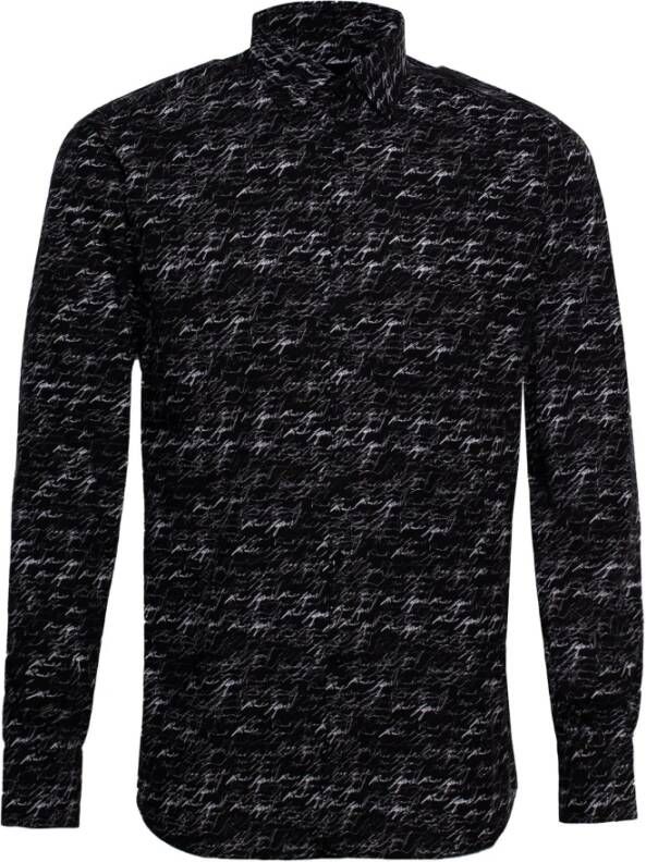 Karl Lagerfeld Autograaf Print Katoenen Overhemd Zwart Wit Black Heren