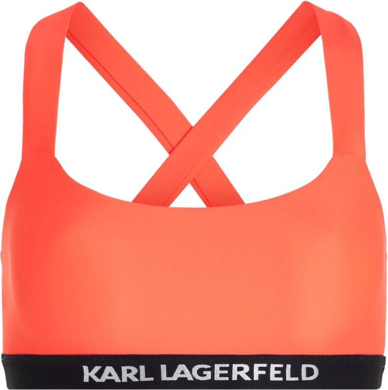 Karl Lagerfeld Swimwear Top Bandeau with Logo Elastic Oranje Dames