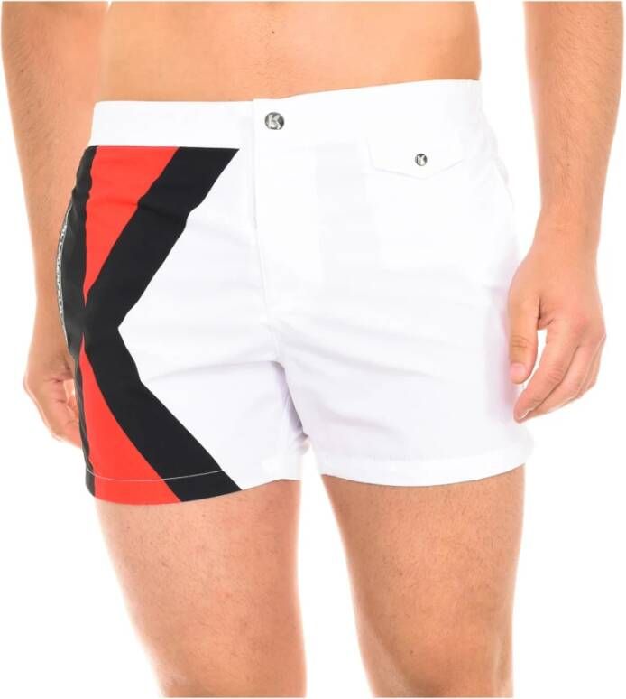 Karl Lagerfeld Heren Witte Zwemshorts met Drukknoop en Klittenbandsluiting White Heren
