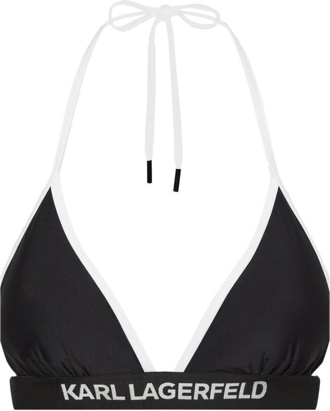 Karl Lagerfeld Swimwear Top Triangle Bikini Top met logo elastisch Zwart Dames