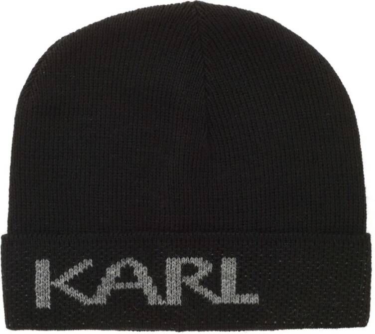 Karl Lagerfeld Zwarte Logo Inlay Beanie Black Heren