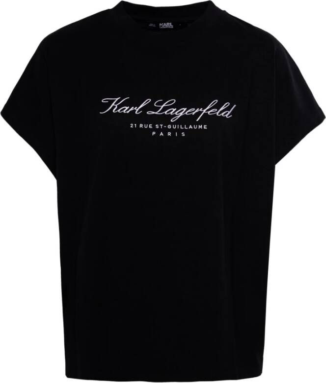 Karl Lagerfeld Biologisch Katoenen Logo Print T-shirt Zwart Dames