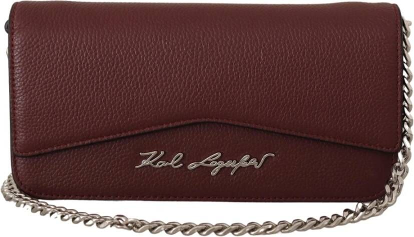 Karl Lagerfeld Wijnrode Leren Avondclutch met Kettingriem Brown Dames