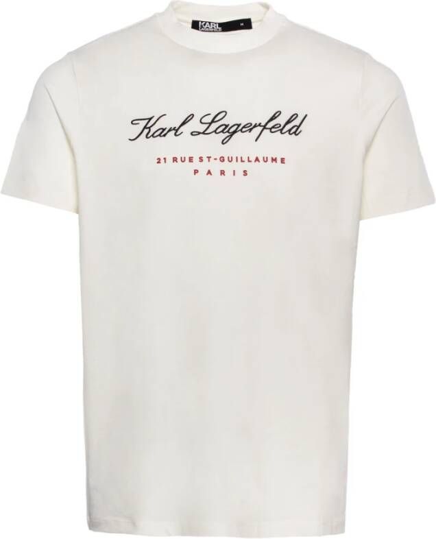 Karl Lagerfeld Logo-Print T-Shirt Wit Zwart Stretch-Katoen Beige Heren