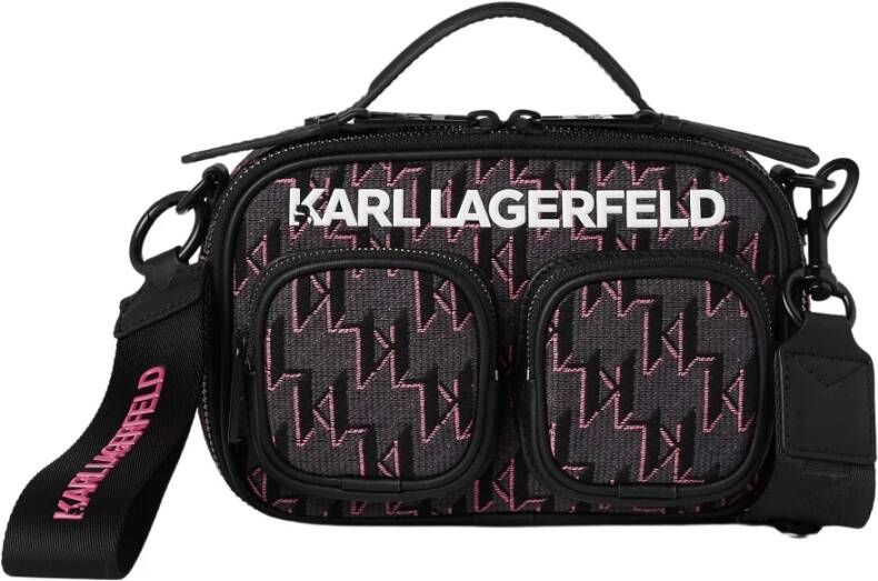 Karl Lagerfeld Monogram dubbele pocket crossbody tas Zwart Dames