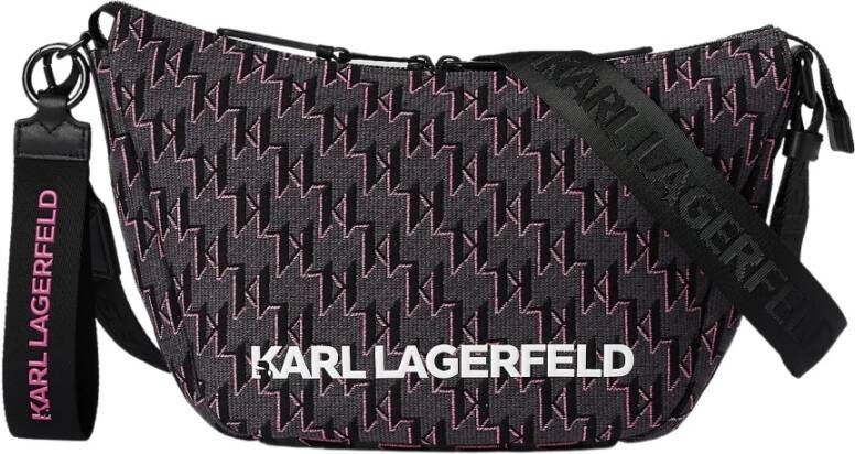 Karl Lagerfeld Monogram roze jacquard medium hobo tas Zwart Dames