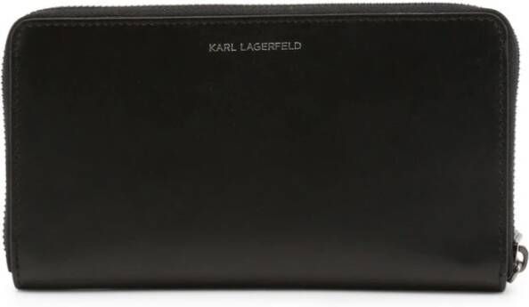 Karl Lagerfeld Leren portemonnee met ritssluiting voor vrouwen met creditcardhouder en muntvakje Black Dames