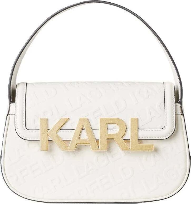 Karl Lagerfeld Shoulderbag Letters Embossed Medium Wit Dames