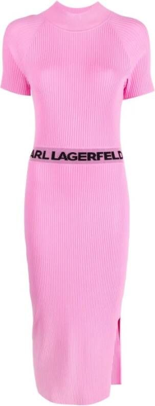 Karl Lagerfeld Sslv gebreide jurk met logo Roze Dames