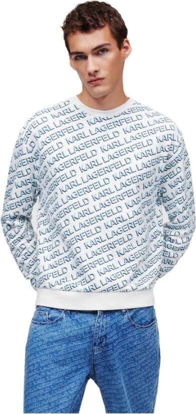 Karl Lagerfeld Sweatshirt all-over print logo Blauw Heren
