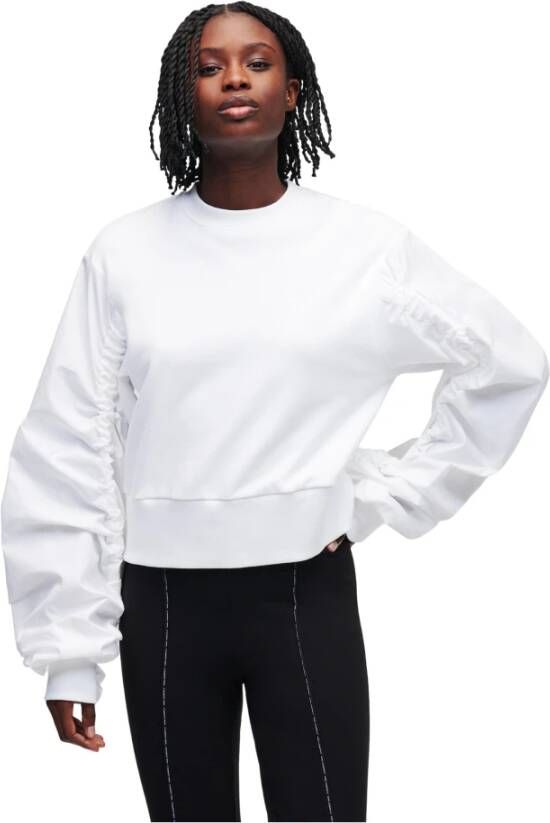 Karl Lagerfeld Sweatshirt Long Sleeve Cropped Poplin Wit Dames