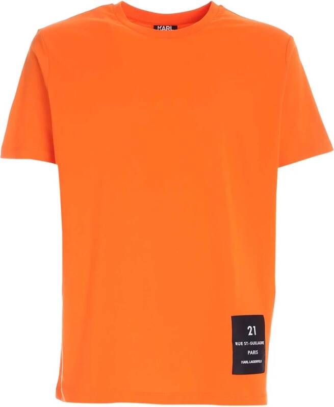 Karl Lagerfeld Logo Label Crewneck T-Shirt Oranje Orange Heren