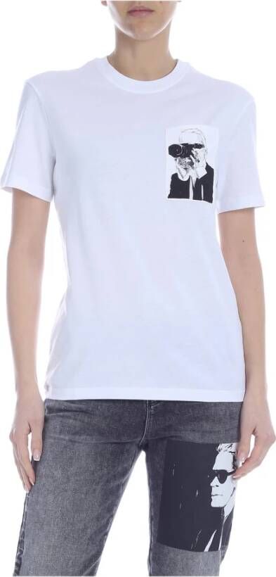 Karl Lagerfeld Legend Pocket T-Shirt in Wit White Dames