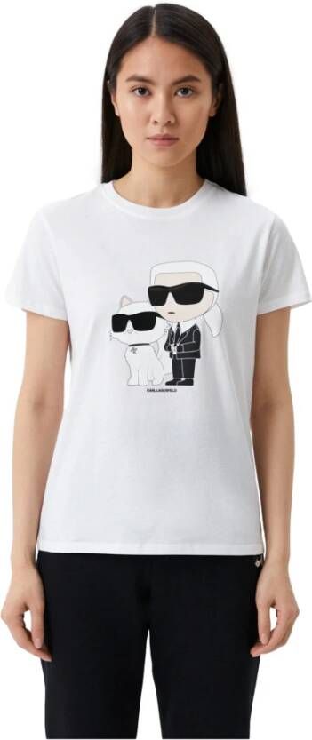 Karl Lagerfeld Wit T-shirt met Karl & Choupette afbeelding White Dames